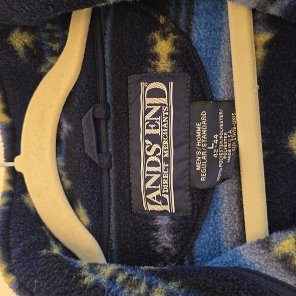 Lands' End Men's Pull over 1/4 Zip Polartech Sweater Print Blue Green Size Large - Picture 10 of 16